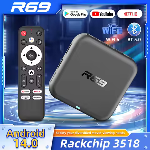 2025 Global Edition R69 Android 14 TV Box Wifi 6 with Bluetooth 5.0 Google YouTube Media Player Set-