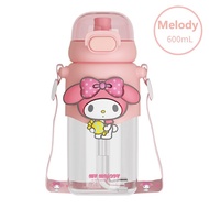 600ML Kids Water Bottle Cute Sanrio Kuromi Straw Water Cup Plastic Transparent Water Bottle Birthday Gift