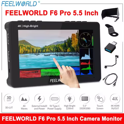 FEELWORLD F6 Pro 5.5 Inch DSLR Camera Filed Monitor Touch Screen 1600nits Ultra Bright IPS 1920X1080