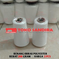 2 PCS Benang Obras Polyester 200 gram -+ Warna Putih/Benang obras murah/benang polyester