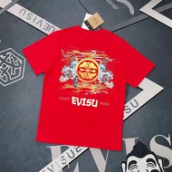 EVISU/God of Fortune/6XL Classic Round Neck Short-Sleeved T-Shirt Men Women Style Large Size Trendy 