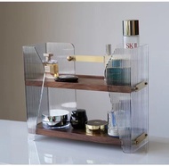 美容香水架  胡桃木化妝品收納架   雙層桌面收納