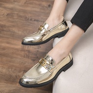Brand Men's leather Shoes Office Shoes Men Flats Patent Leather Gold Glitter wedding banquet Loafers Comfortable Business Shoes