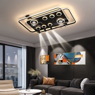 Simple Rectangular Living RoomledCeiling Lamp Nordic Fan Lamp Dining Room with Fan Bedroom Study Dual-Use Lamps