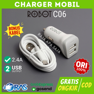 Car Charger Robot 2 USB Fast Charging - Casan Carger Mobil Motor 2 Dual Output Port USB 2A Ampere Mi