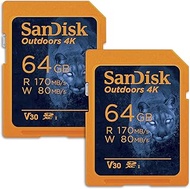 SanDisk 64GB 2-Pack Outdoors 4K SDXC UHS-I Memory Card (2x64GB)- Up to 170MB/s, C10, U3, V30, Trail 