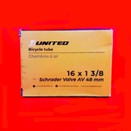 INNER TYRE 16 X 1.3 PER 8 TUBE UNITED SCHRADER VALVE AV 48 MM