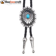 1pc Adjustable Zinc Alloy Pave Turquoise Oval Black Leather Cord Bolo Tie Lariat Necklaces Antique S