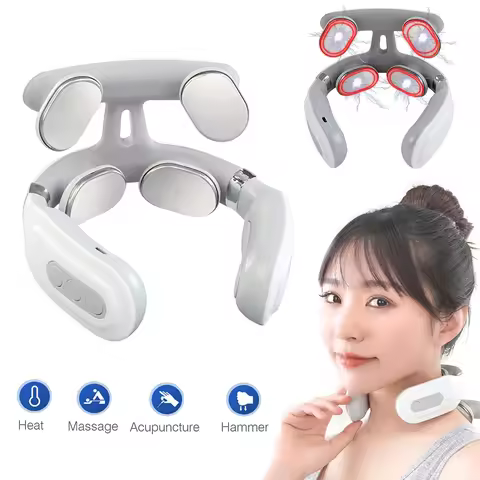 4 Head Neck Massage Machine USB Rechargeable Electric Back Massage Instrument 6 Modes Spine Protecti