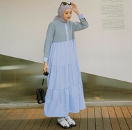 Baju Wanita Terbaru Model Gamis Nena Midi Rempel Lengan Panjang Basic Katun Strip Viral Korea Style Ootd Remaja Long Dress Muslim Simple Elegant Kondangan Jumbo