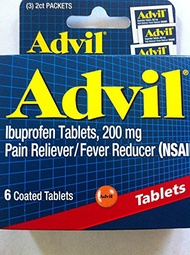 Advil Ibuprofen Tablets, 200 mg Pain Reliever/Fever Reducer (NSAID), 6 Coated Tablets