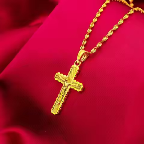 9999 24K genuine gold classic men's and women's dominant cross necklace men's and women's chain cros