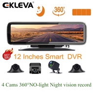EKLEVA 12 Inchs 360° Dashboard Car DVR 4 Camera Recording Night Vision Car Video Recorder FHD 1080P Touch Screen 4 Screen Display Dash Cam 4 Channel
