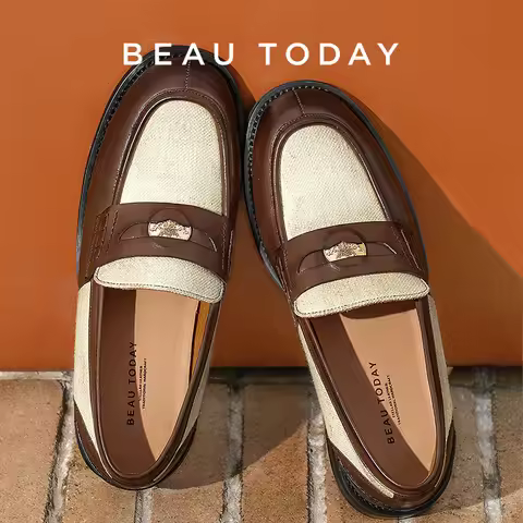 Shoes Penny Loafers BEAUTODAY Moccasin Loafers Women Genuine Leather Slip On Round Toe Patchwork Lad
