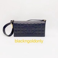 Chanel Vintage Chocolate Bar Flap  Shoulder Bag Lambskin Black GHW 中古香奈兒 羊皮 冰格朱古力 橫格 肩背 古董包 法棍包 黑金