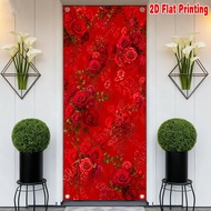 1pc, 2d flat printing Banner 70.9x 35.4in party banner Valentine's Day Red Roses Fabric,Without Elec