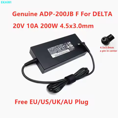 Genuine DELTA ADP-200JB F 20V 10A 200W 4.5x3.0mm THIN AC Adapter For MSI Laptop Power Supply Charger