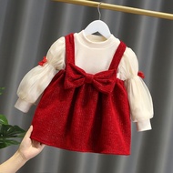 Bowknot Baby Girl Dress Suit Newborn Baby Clothing Set Bubble-sleeve New Year Girl Kids Dress 0-4T