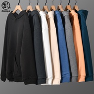 European American High Street 600g Heavy Fleece Lining Warm Hooded Sweatshirt Men Street Wear Solid 