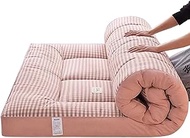 Japanese Floor Mattress Futon Mattress - Foldable Tatami Mat For Camping Couch, Thick Folding Roll Up Sleeping Pad, Breathable Floor Lounger Guest Bed (Color : Pink, Size : King)