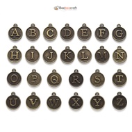 BeeBeecraft 1 Set Alloy Pendant Cabochon Settings For Enamel Flat Round with Alphabet Antique Bronze 14x12x2mm Hole: 1.5mm; 26pcs/set for Crafts and Jewelry Making