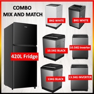 【COMBO】HISENSE (206L / 240L / 320L / 420L ) Twin Door Fridge +  (8KG / 10.5KG / 13KG ) Fully Auto To