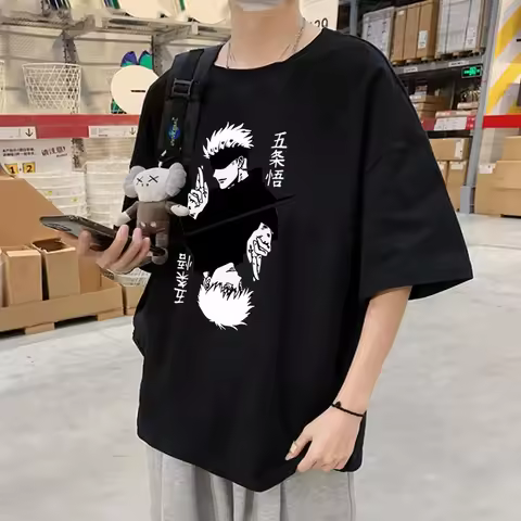 Men's Cotton T-Shirt Fashion Jujutsu Kaisen Satoru Gojo Anime Graphic Tees Shirts For Women O-Neck S