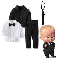 Baby Boss Outfit for Boy 1 Year Old Boss Baby Costume Long Sleeve White Shirt Tie Blazer Pants Black