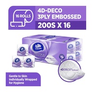 [Bundle of 2/4] Vinda Prestige 3 Ply 4D-Deco Embossed Toilet Paper Roll (200sx16 Rolls)