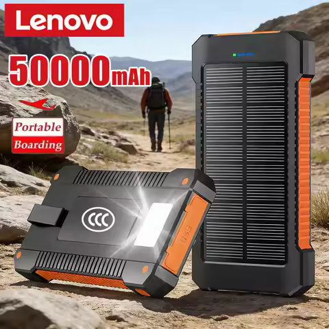 Lenovo Outdoor Solar PowerBank Portable 50000mah Large Capacity External Battery With Flashlight 300