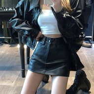 Korean Style Sexy Leather Legs Skirt  Short Skort High Waist Pu Black Culotte for Women