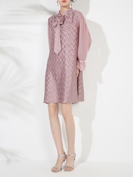 40824 One Size (45-75kg) Handmade Midi WomenS Heavy Industry Wave Pleated Loose Slimming Tie Dress