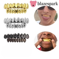 BLAZESPARK Teeth Grillz Top Bottom Set, Glossy  Eco-friendly Copper Teeth Grillz Caps, Fashion Silve