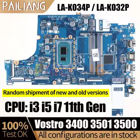 For Dell Vostro 3400 3501 3500 Notebook Mainboard LA-K034P/LA-K032P 0XGX0C 0FTXD9 i3 i5 i7 11th Gen 