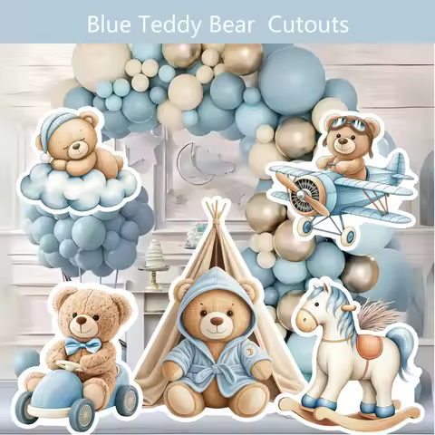 60cm/90cm Baby Blue Teddy Bear Cutout KT Board Birthday Party Decoration Prop Table Centerpiece