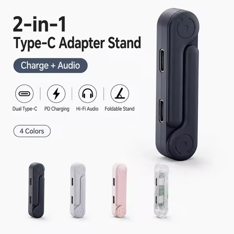 Type C 2 in 1 Charging Adapter With Foldable Phone Stand Audio Converter For Gaming Streaming Hands 