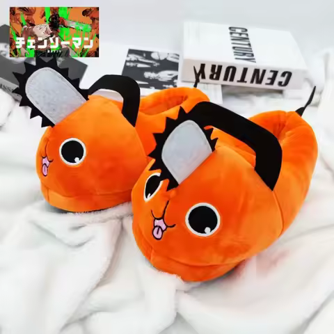 Anime Chainsaw Man Pochita Plush Slipper Pochita Women Chainsawman Shoes Adult Orange Dog Stuffed So