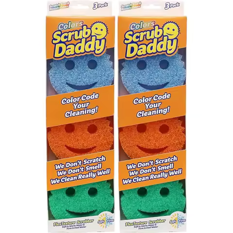 6Pcs Scrub Daddy Smile Temperature Sensing Sponge Dual-sided Magic Dish Washing Cleaning Scrub Spong