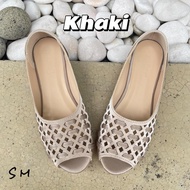 SM Audrey Ready Stock MY Kasut Perempuan Plus Size Women Simple Hollow Waterproof Satin Peep Toe Fla
