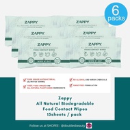 Zappy All Natural Food Contact Wipes 15 Sheets (6 Packets or Carton Deal)