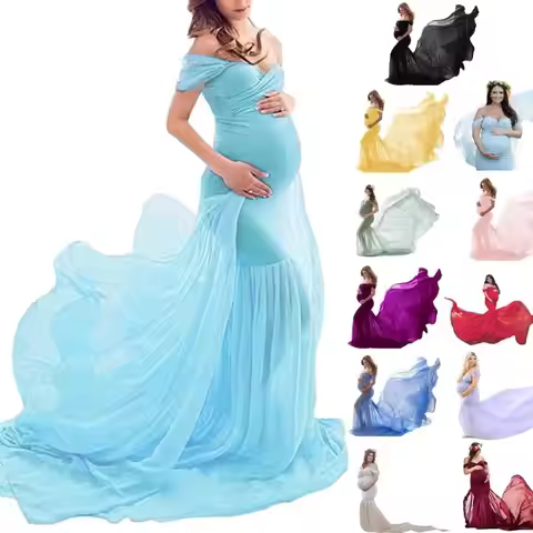 97BD Stylish Maternity Dress for Photography Feature Flattering High Waist Cut and Smooth Line Perfe