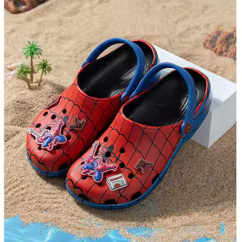 Red Spider-Man style sandals, fashionable outdoor slippers