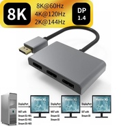 1x3 DisplayPort Splier DP1.4 MST Hub 8K 60Hz 4K 120Hz Multi Monitor Splier Adapter for Video  Laptop Notebook