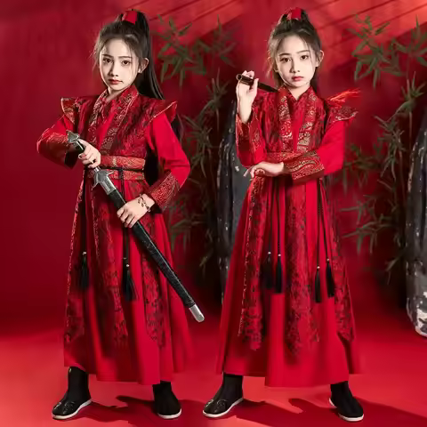 Girls Mulan Cosplay Costume Chinese Hanfu Princess General Armor Dress Kids Role Play Outfit for Hal