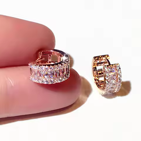 JUWANG Round New Super Micro Inlaid Rhinestone Temperament Ear Stud Minimalist Luxury for Women Wedd