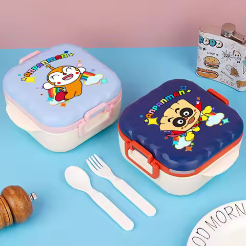 800ml Student Lunch Box For Anpanman Comes with Spoon Fork, BPA Free Cartoon Portable Bento Box, Can