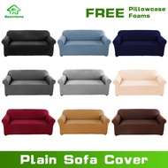 Plain Color Sofa Cover 1/2/3/4 Seater Sofa Cover Stretchable Sofa Seat Cover Armrest Sofa Cover L Shaped Sofa Cover Solid Color Sofa Covers Matching Footstool Cover(L Shape Sofa Need 2 Pcs)