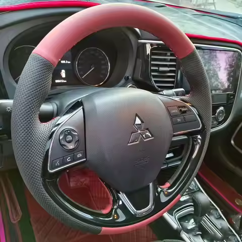 Hand-stitched black red genuine Leather Car steering wheel For Mitsubishi Outlander 2016 - 2019 ASX1