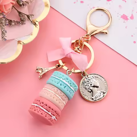 Resin Macaroon Keychain Key Chain Women Macaroon Bag Charm France LADUREE Macarons Eiffel Tower Keyc
