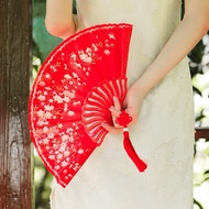 MERAH MAWAR HITAM Joyful Red Flower Hand Fan / Red Black Bridal Fan / Double Happines Wedding Manual